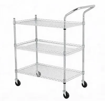 Produktbild von Servierwagen - Küchenwagen auf Rollen - Edelstahl - 2/3 Etagen 75x45x93/102 cm - 226 kg Tragkraft - Verstellbare Ablage - Feststellrollen