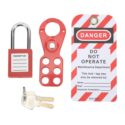 Zdjęcie produktu dla Zestaw lockout-tagout z kłódką zabezpieczającą, kluczami do przywieszek Loto i blokadą antysabotażową do instalacji przemysłowych (szekla 1 cal/25 mm)