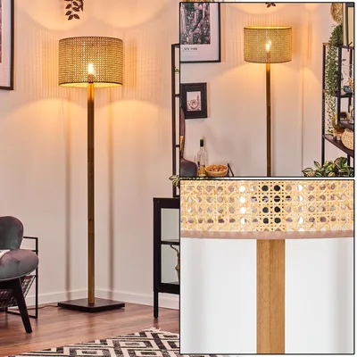 Produktbild von Varoni Stehlampe mit Holzfuß und Schirm aus Rattan/Wienergeflecht