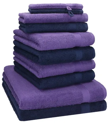 Produktbild von Betz 10-tlg. Handtuch-Set PREMIUM 2 Duschtücher 4 Handtücher 2 Gästetücher 2 Waschhandschuhe Farbe: dunkel blau und lila