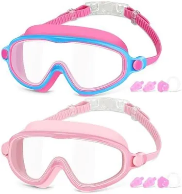Produktbild von Schwimmbrille Kinder, 2 Stück Taucherbrille Kinder 4-14 Jahre,【Patent】 Anti-Beschlag, UV-Schutz, KEIN Auslaufen verstellbare Silikon-Schwimmbrille für Kinder, Mädchen, Jungen