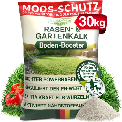 Produktbild von DÜNGEMEISTER Rasenkalk 30 kg – hochwertiger Rasen- & Gartenkalk zur pH-Optimierung und Bodenverbesserung – verbessert Nährstoffaufnahme, beugt Moosbildung vor, sorgt für kräftigen Rasen im Garten