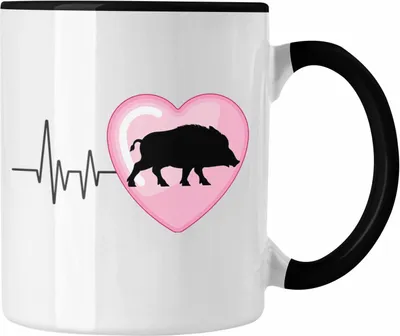 Produktbild von Trendation - Wilschwein Herzschlag Tasse Geschenk für Jäger Jagd Hobby Geschenkidee (Schwarz)