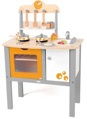 Produktbild von Kinderküche, Spielküche aus Holz, mit Zubehör,  von Woodyland, orange/grau, 91838