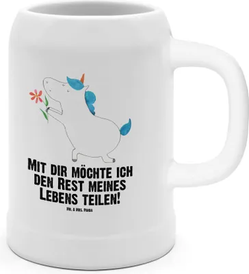 Produktbild von Mr. & Mrs. Panda Krug Einhorn Blume - Weiß - Geschenk, Bierbecher, Seidel, Steinkrug, Deko, Heiratsantrag, Tonkrug, Liebe, Freundin, Partner, Keramikkrug, Einhörner
