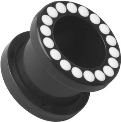 Immagine prodotto di Piercing al tunnel della carne dell'orecchio acrilico nero a vite - rivestimento bianco smaltato a punta - VEFTBKD 10MM
