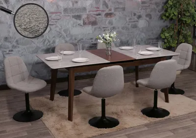 Obrázek produktu pro sada 6 jídelních židlí HWC-A60, kuchyňská otočná židle, ocel Tkanina /textil bouclé (450g/m²) šedá