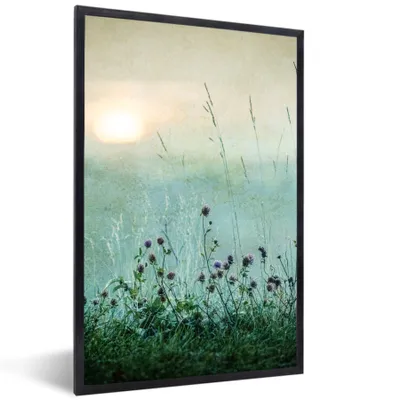 Produktbild von MuchoWow® Gerahmtes Poster Natur - Vintage - Blumen - Sonne 60x90 cm - Poster mit Schwarzem Bilderrahmen Wandposter Rahmen Foto Bilder - Kunst