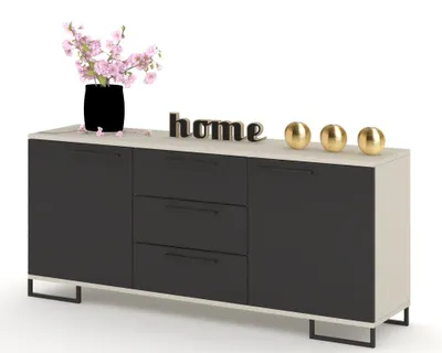 Produktbild von Kommode mit Schubladen Fernsehschrank HANA 3S Kaschmir/Schwarz 150cm