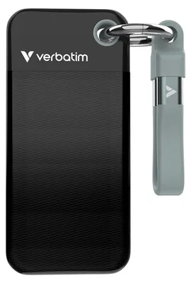 Productafbeelding van Verbatim Pocket SSD, 512 GB, USB-C, 3.2 Gen 2 (3.1 Gen 2), 1000 MB/s, 10 Gbit/s, zwart, grijs