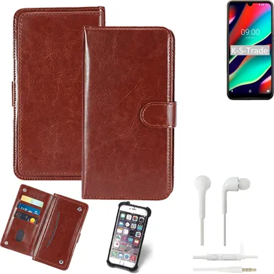 Produktbild von K-S-Trade 360° Hülle kompatibel mit Wiko View 3 inkl. Headphones braun Kunstleder Case BookCase WalletCase Kunstlederederhülle Handyhülle,