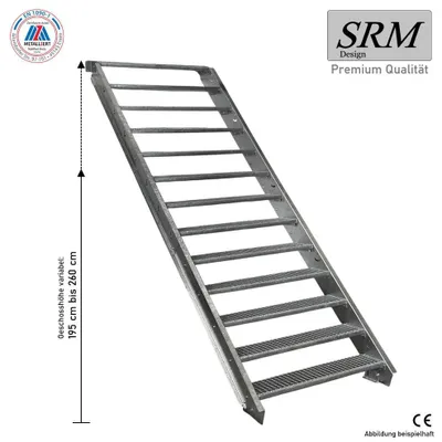 Produktbild von 13 Stufen Stahltreppe STATIK 60 cm Stufenbreite, Geschosshöhe 195 - 260 cm, ohne Geländer
