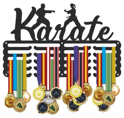 Productafbeelding van Medaillehouder Karate - Personaliseerbare Medaille Rack - Grote Capaciteit - Metaal Medaillen Display - Geschikt voor Jongens - 40 x 25 cm