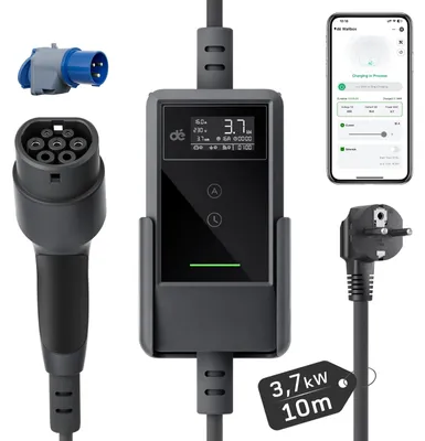 Immagine prodotto di Caricabatterie per auto elettriche, tipo 2 - Caricatore per veicoli elettrici - Cavo di ricarica - Cavo di ricarica elettrica - 10 metri, con app - 3,7 kW, 16A