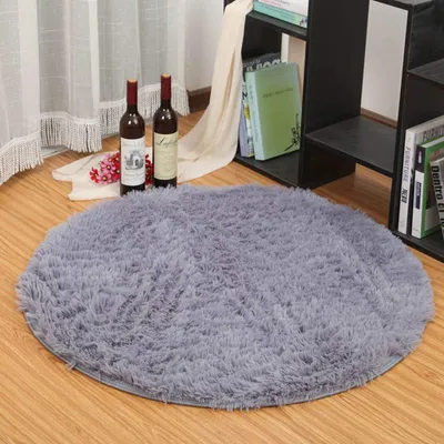 Produktbild von Schlafzimmer Teppich Super Soft Modern Circular Wohnzimmer Teppiche Home Gemütliche Shaggy Teppiche Matte Bodenteppiche (Grau, Durchmesser: 80cm / 32inch)
