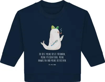 Produktbild von Mr. & Mrs. Panda Organic Baby Pullover Robbe Sherlock 12. - 18. Monat - French Navy - Geschenk, Lustige Sprüche, Bullover