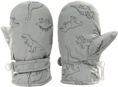 Immagine prodotto di Guanti da sci invernali per bambini, con motivo di dinosauri dei cartoni animati, morbidi e traspiranti, per bambini dai 6 mesi ai 2 anni, grigi