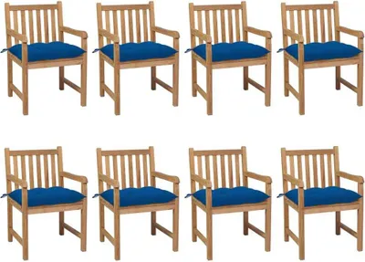 Produktbild von Gartenstühle 8 Stk. mit Blauen Kissen Massivholz Teak