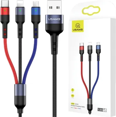 Produktbild von USAMS 3-in-1-Kabel 0,35 m Schnellladung Geflochten 2A