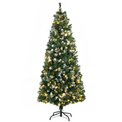 Image de HOMCOM Sapin de Noël artificiel lumineux 180 cm 703 branches 250 LED avec 30 pommes de pin - support pied pliable Ø 80 vert