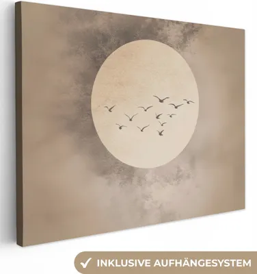 Produktbild von Leinwand Bilder 40x30 cm - Japandi - Vögel - Beige, Bild Modern, Wanddeko, Gemälde