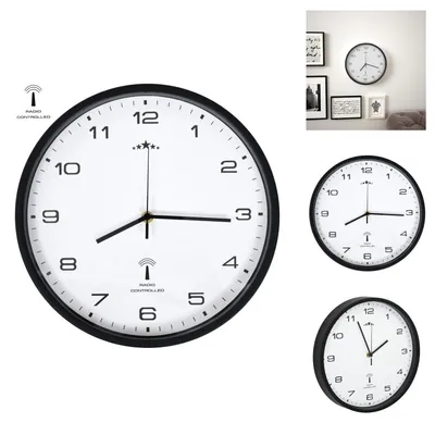 Zdjęcie produktu dla vidaXL Zegar ścienny sterowany radiowo z mechanizmem kwarcowym 31 cm biało-czarny - Zegary ścienne
