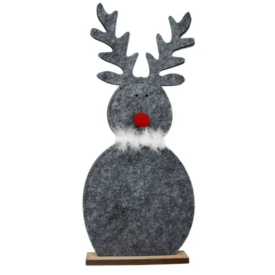 Produktbild von Weihnachtselch mir roter Nase aus Filz stehend auf Holzfuß 17x4x43cm