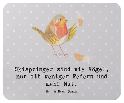 Produktbild von Mr. & Mrs. Panda Mouse Pad Skispringen Mut - Grau Pastell - Geschenk, Mauspad, Sportler, Humor, Fliegen, Luftakrobatik, Mousepad, laptop, Sportart, Teamsport, Sport
