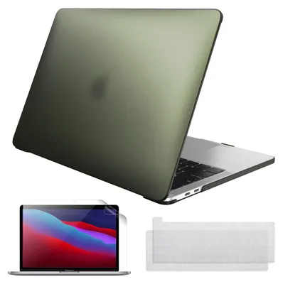 Produktbild von FINTIE Schutzhülle kompatibel mit MacBook Pro 13 Zoll M2/M1 (2022-2016) A2338/A2289/A2251/A2159/A1989/A1706, Hartschale, dünn, mit Tastaturfolie und Displayschutz, Waldgrün matt – Mattes Waldgrün