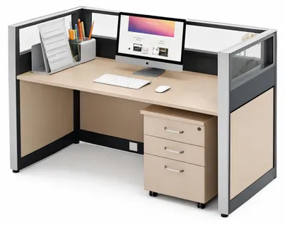 Produktbild von Moderner Bürotisch Einzelarbeitsplatz mit Trennwänden System