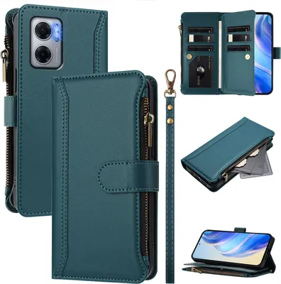 Produktbild von Handyhülle für Xiaomi Redmi 10 5G/Poco M4 5G/Poco M5 Reißverschluss Geldbörse Kunstleder Klapphülle mit Kartensteckplatz, Ständer, Handschlaufe Grün