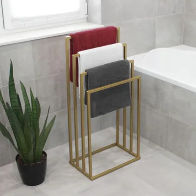 Obrázek produktu pro HMP stojan na ručníky volně stojící 4 ramena stabilní – kov zlatý lesklý glamour koupelna držák na ručníky pro koupelnu hotel spa