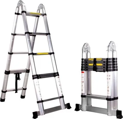Image de Échelle télescopique en aluminium avec patins antidérapants - capacité de charge jusqu'à 150 kg (EN 131) - légère et polyvalente