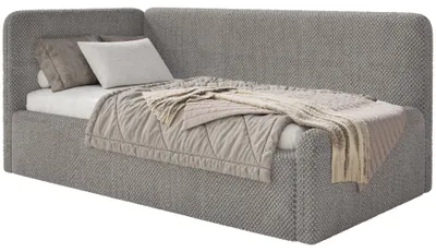 Produktbild von Selsey Fanko – Jugendbett 90x200 cm mit Matratze, Kopfteil links, Plüsch, Taupe
