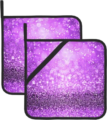 Produktbild von Lila glitzerndes Topflappen-Set, 2-teilig, hitzebeständige Topflappen für die Küche, rutschfest, zum Kochen und Backen, 20,5 x 20,5 cm
