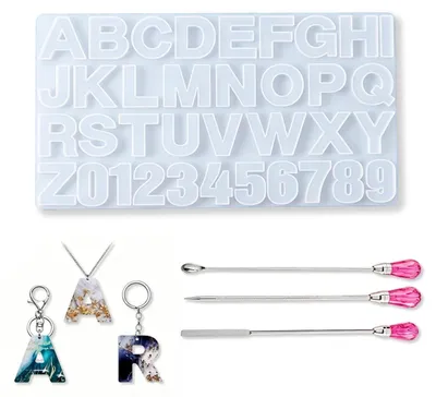 Image de Jeu de moules en silicone comprenant 26 lettres et 10 chiffres, idéal pour la création de bijoux et de porte-clés