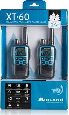 Immagine prodotto di Midland - Walkie Talkie XT60, Ricetrasmittenti Professionali Dual Band, 93 Canali - 69 Canali LPD/24 PMR446 Senza Licenza, 38 CTCSS/83 DCS, Copertura 10Km, Ricarica Rapida, Autonomia 12H e Accessori