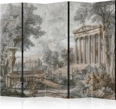 Produktbild von 5-teiliger Einseitiger Vlies Paravent - Antique Landscape - Greek Temple on a Hill Among Lush Vegetation 225x172 cm Landschaften c-H-10027-z-b