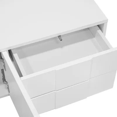 Produktbild von Merax TV-Lowboard mit 3 Türen und 2 Schubladen, grifflos TV-Schrank in schwebend oder stehend, modernes TV-Sideboard mit viel Stauraum, Hochglanz Weiß