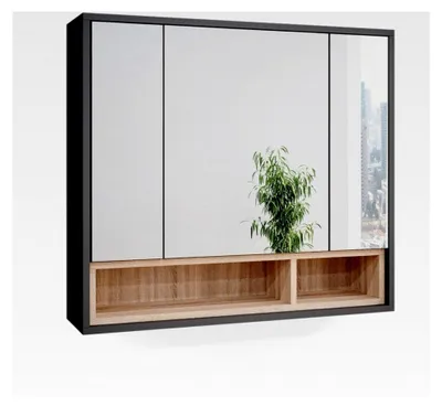 Produktbild von Badspiegelschrank Beatrice, Anthrazit, 80 x 72 cm, zur Wandmontage mit offenen Ablageflächen