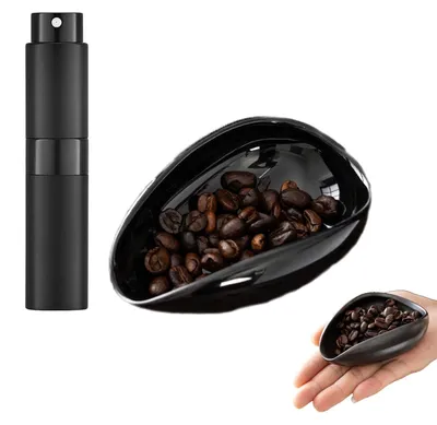 Kaffeebohnen-Dosierbecher-Set, Keramik, 2-teilig, schwarz