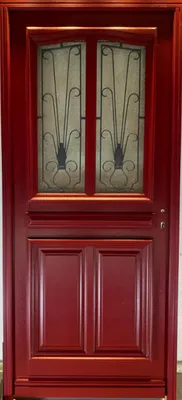 Image de Porte d'entree Bois vitree, Martine Rouge RAL 3004, H215 x L90 p.Gauche Cotes Tableau