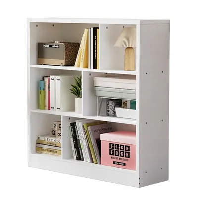 Immagine prodotto di Libreria moderna bianca autoportante, mobiletto, scaffale per soggiorno, 6 ripiani