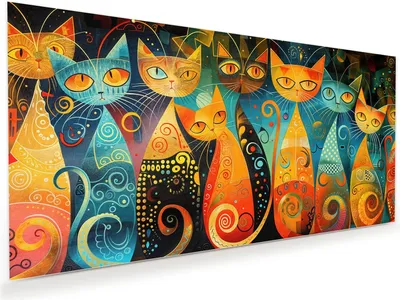 Produktbild von Glasbild 120x60cm in XXL für Wohnzimmer, Schlafzimmer Motiv Bunte Katzenkunst