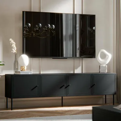 Immagine prodotto di Dmora Mobile Porta tv Piode 40x201x60h cm Nero, Apertura Battente 4 Vani
