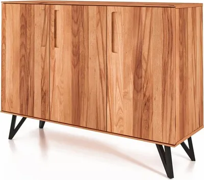 Produktbild von Kommode Rolo aus Kernbuche massiv 136x45x100 mit 3 Türen und Metallbeinen