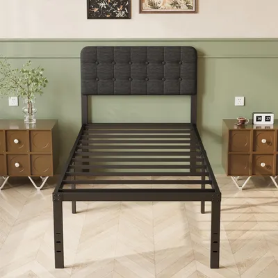 Image de Cadre de lit 90 x 190 cm avec tête de lit rembourrée