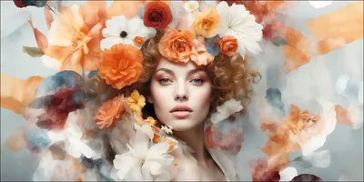 Produktbild von Leinwandbild Flowers On Her Head 100x50 cm