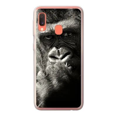 Produktbild von MuchoWow® Handyhülle Schutzhülle Hülle für Samsung Galaxy A20e Gorilla auf schwarzem Hintergrund in Schwarz und Weiß Silikon Softcase Handy Hülle - Abdeckung