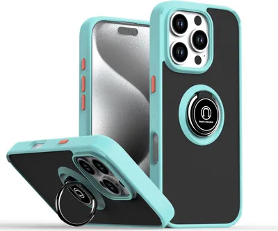 Produktbild von Hülle für iPhone 16 Pro Matte Transluzent TPU Stoßfest Schutzhülle mit Ring Halter Ständer Hellblau